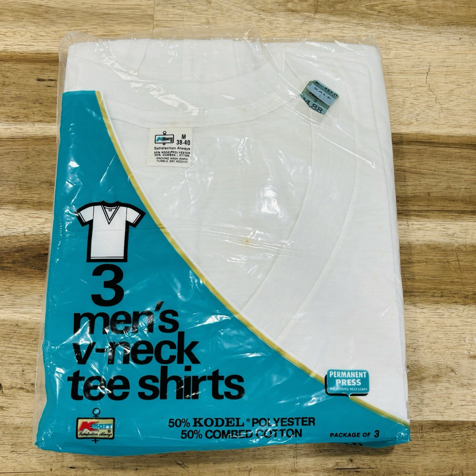 Vtg 70s 80s Kmart White T Shirts V-Neck 3 Pack M 38-40 Combed Cotton Tee NOS gallery