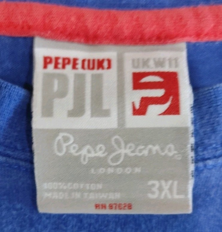 Vintage PEPE JEANS LONDON 2 Sided T-SHIRT "Size Does Matter" Blue Adult Size 3XL gallery