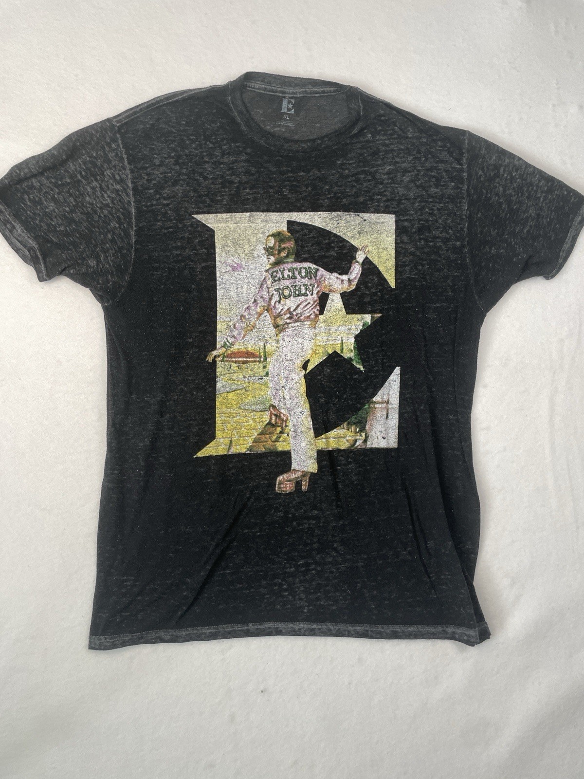 ELTON JOHN T Shirt Farwell Yellow Brick Road 2019 XL Black Distressed Semi Sheer
