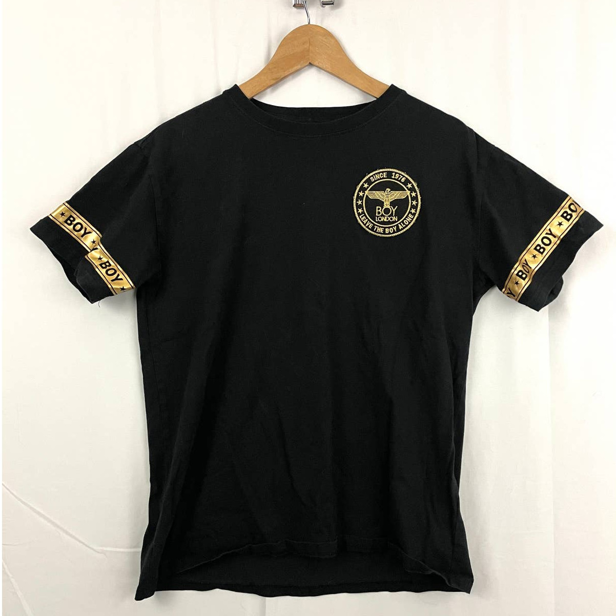 Boy London Black T-Shirt XS Men's Gold Accent Bird Short Sleeve Logo Embroidered gallery