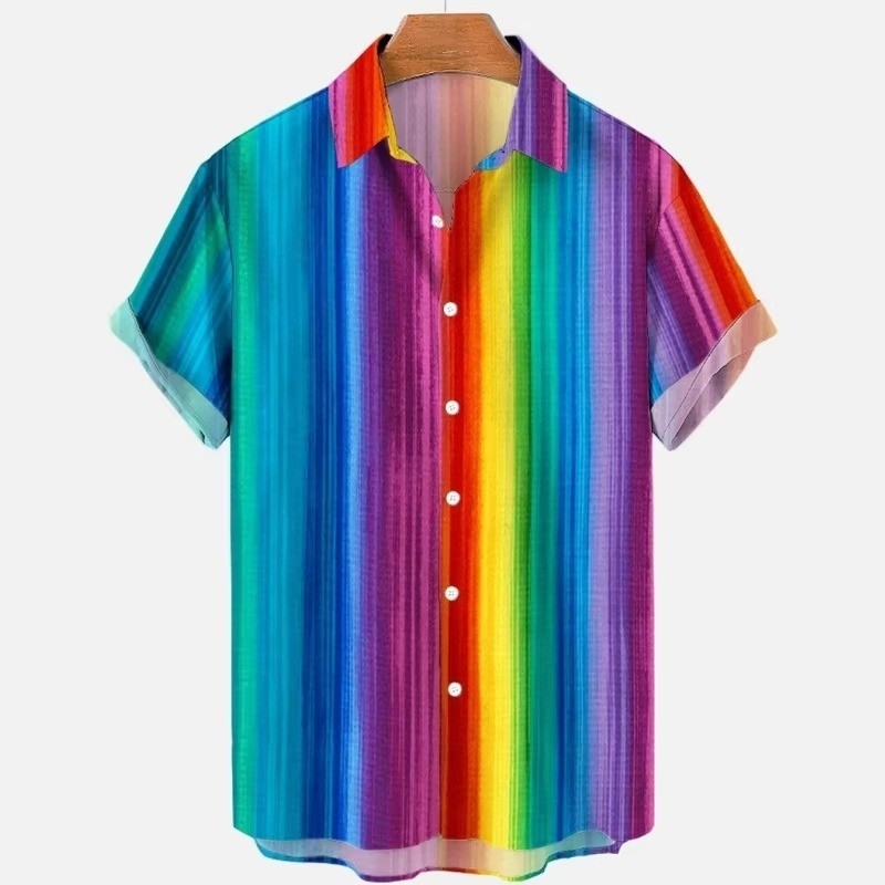 Mens Button Down Rainbow Psychedelic Heart Hawaiian Top Summer Gift Shirt