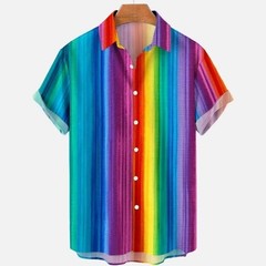 Mens Button Down Rainbow Psychedelic Heart Hawaiian Top Summer Gift Shirt