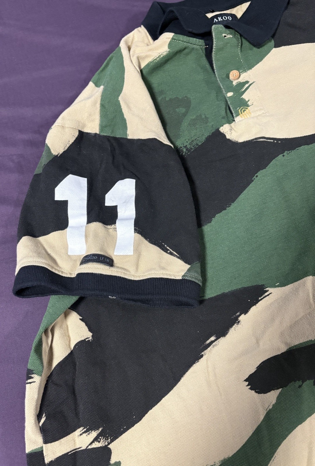 Vintage Polo Shirt T Shirt Large Akoo Camouflage Print Multicoloured Tee 4xl gallery