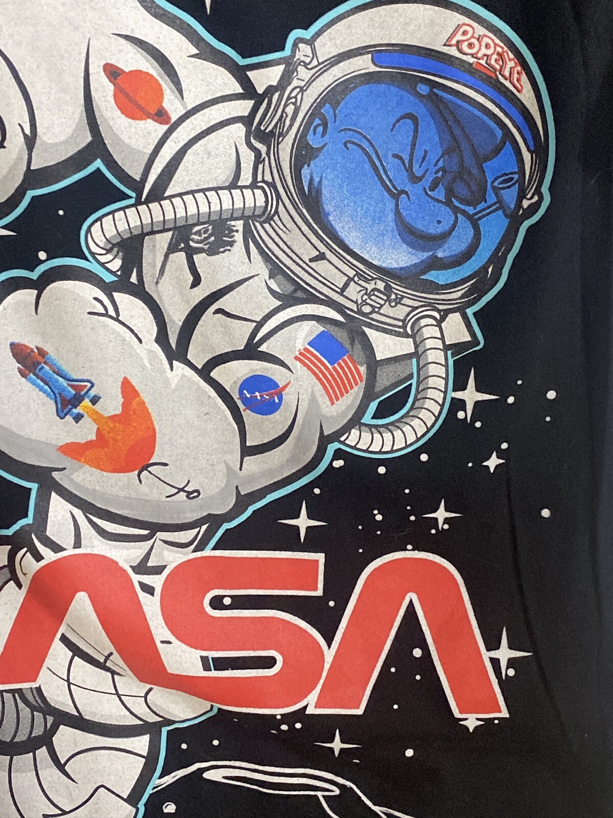 Popeye NASA T Shirt Adult Black Size Small Men Cotton Poly EUC gallery