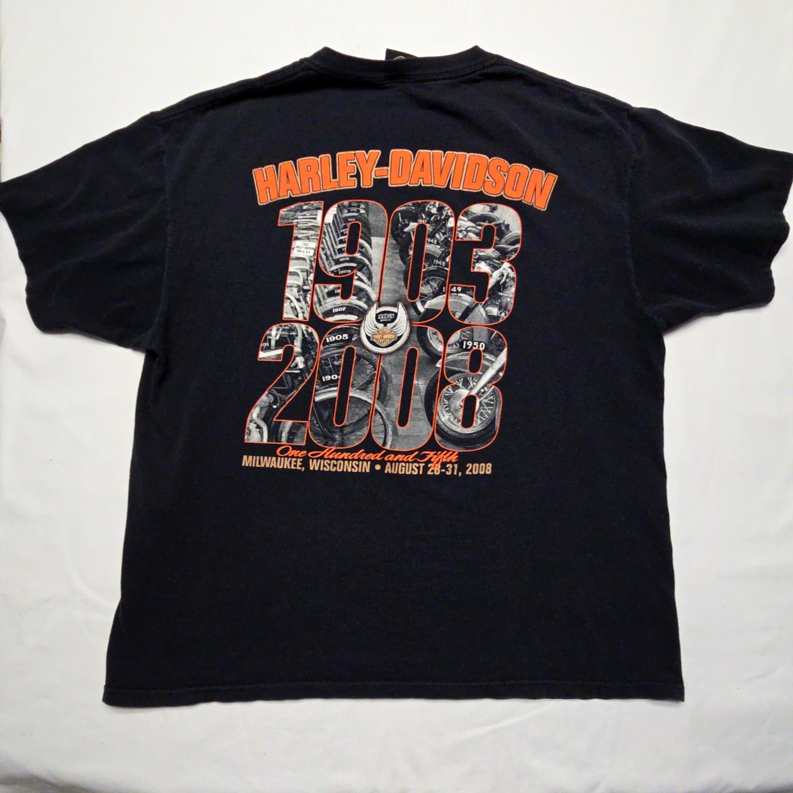 Harley Davidson 105th Anniversary Tee Black Graphic Mens XL Motorcycl Shirt 2008