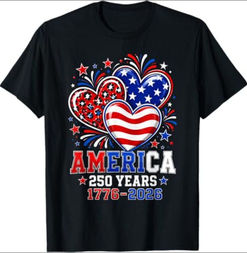 250th Anniversary America Flag Heart 250 Year Women Girls T-Shirt