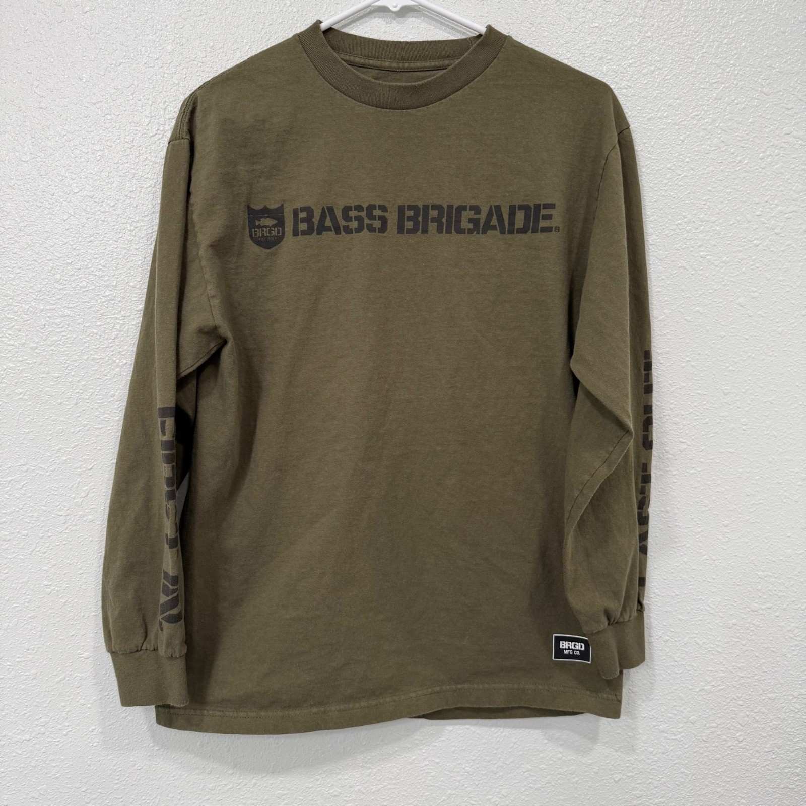 Bass Brigade Long Sleeve T Shirt Olive Green Men's Medium Cotton gallery