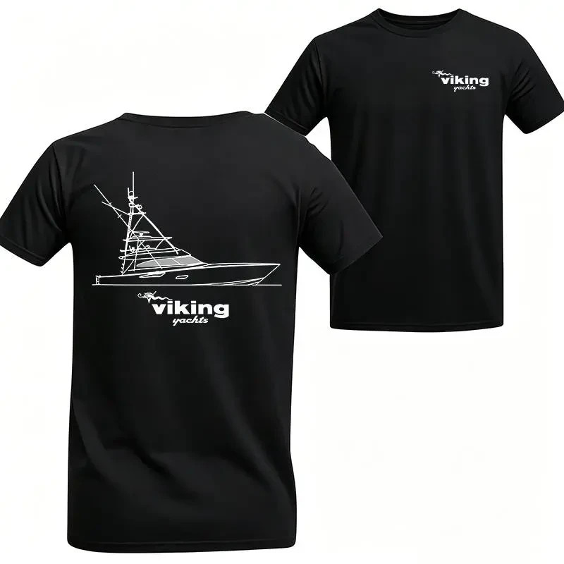 100% Cotton – Viking Yachts Black T-Shirt, Technical Line Art Boat Graphic Tee