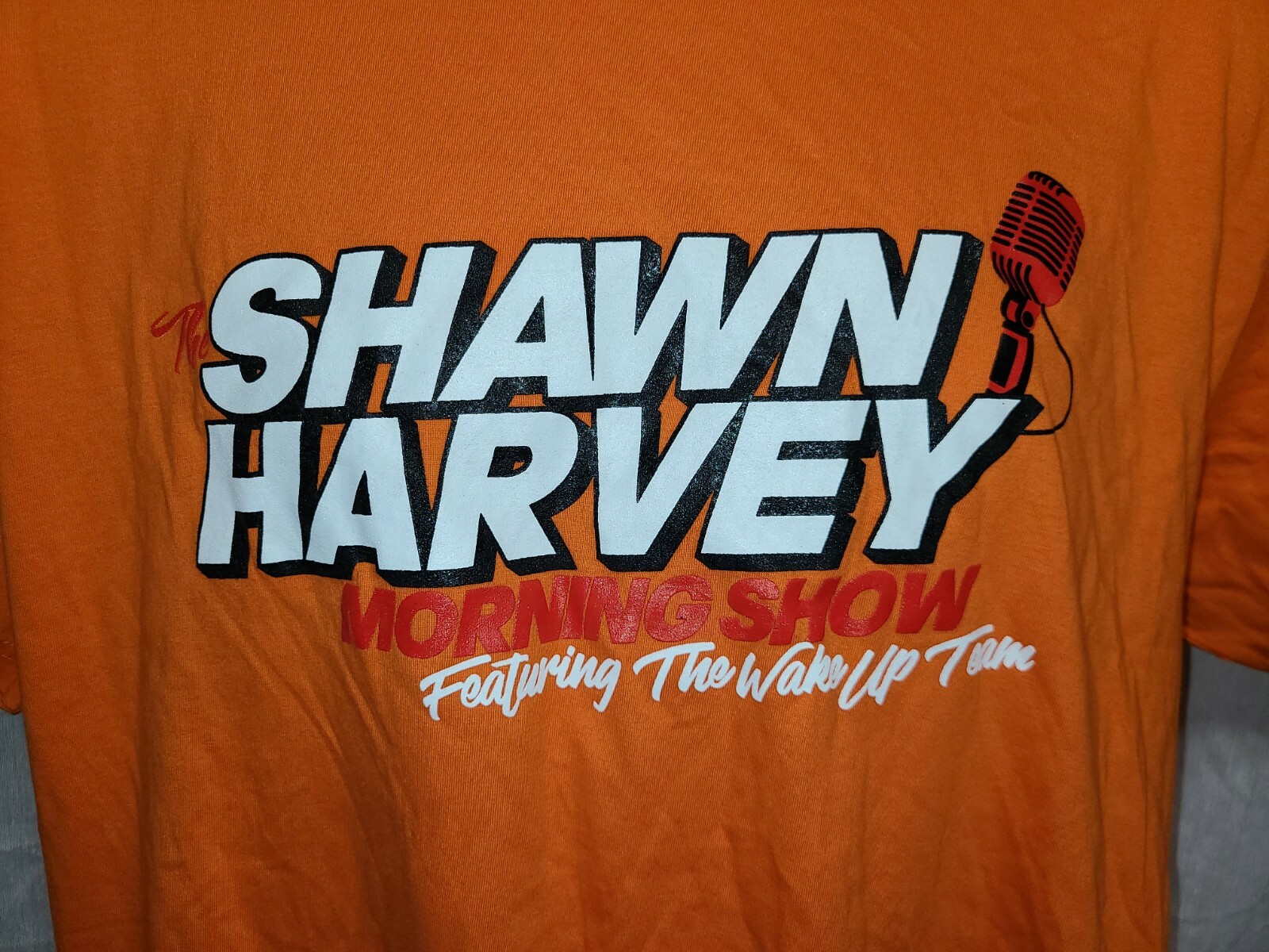 The Shawn Harvey Morning Show Featuring the Wake Up Team Adult Orange XL TShirt gallery