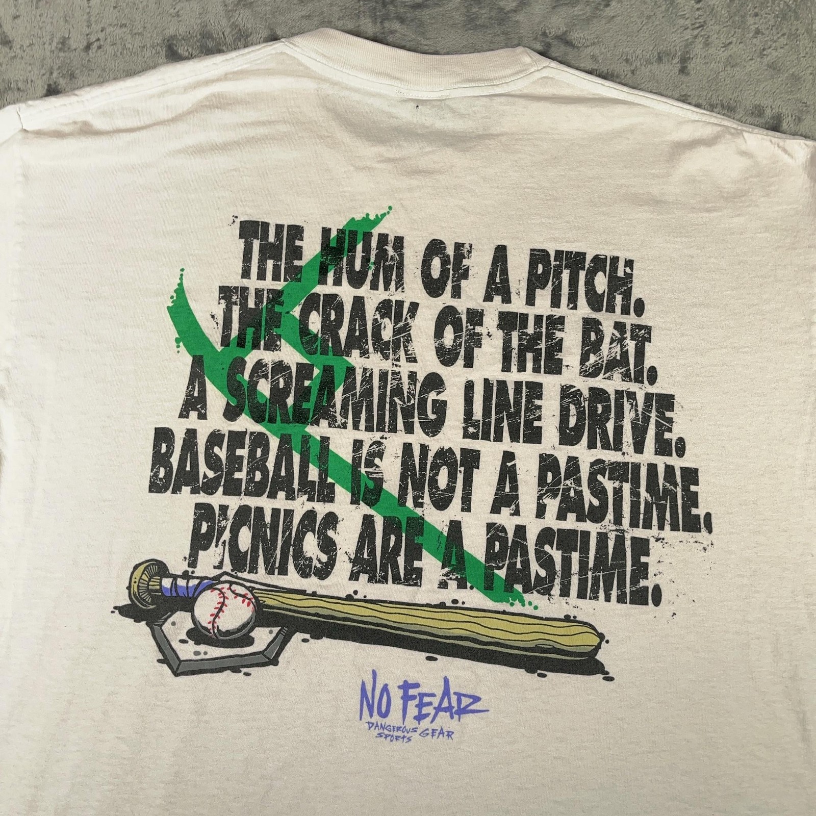 Vintage No Fear T Shirt Men’s Extra Large White Single Stitch USA Baseball 90s gallery