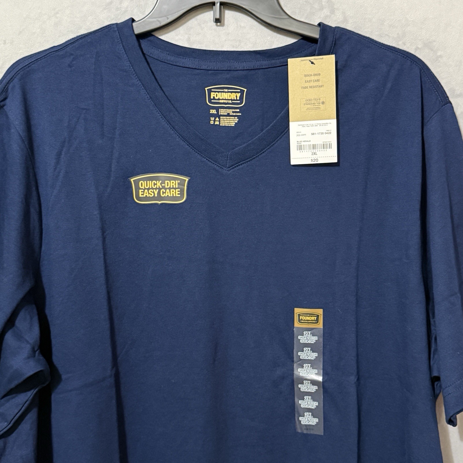Foundry V-Neck T-Shirt Men's 2XL Navy Blue Quick Dry Easy Care Cotton Blend NWT gallery