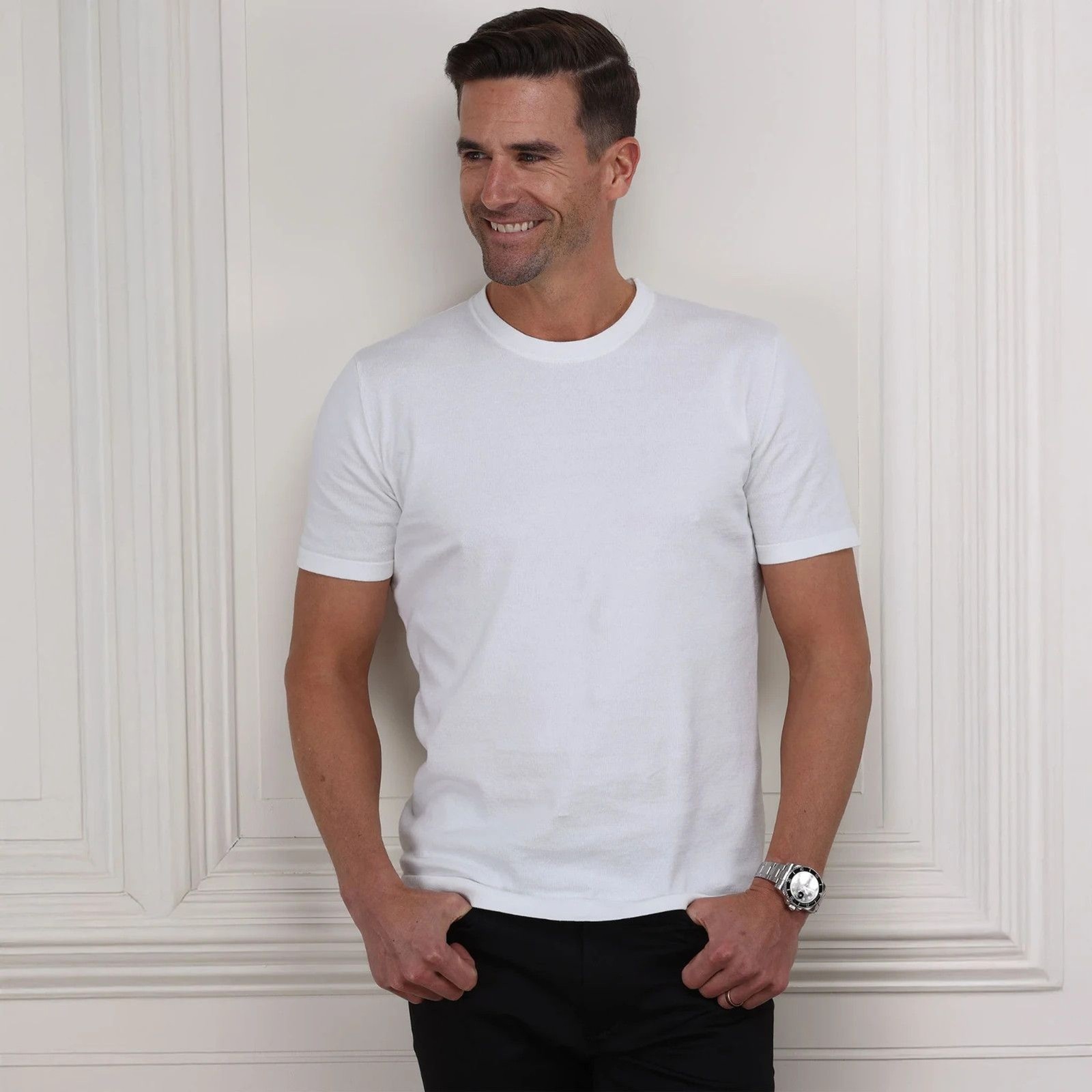 Collars & Co T-Shirt Men 2XL White Cotton Silk Luxury Lucca Tee Minimalist NWT gallery
