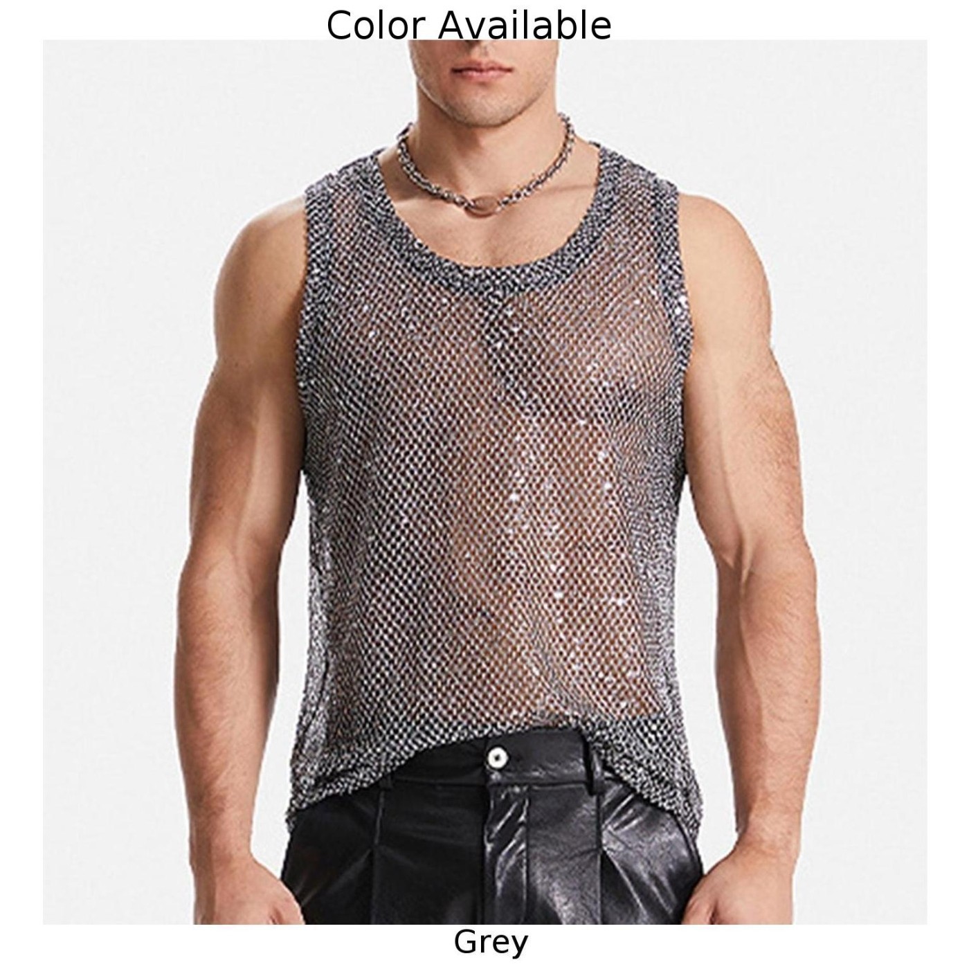 Mens Glitter Sheer See Through Fishnet Tank Top Sexy Mesh Muscle Vest S 3XL gallery