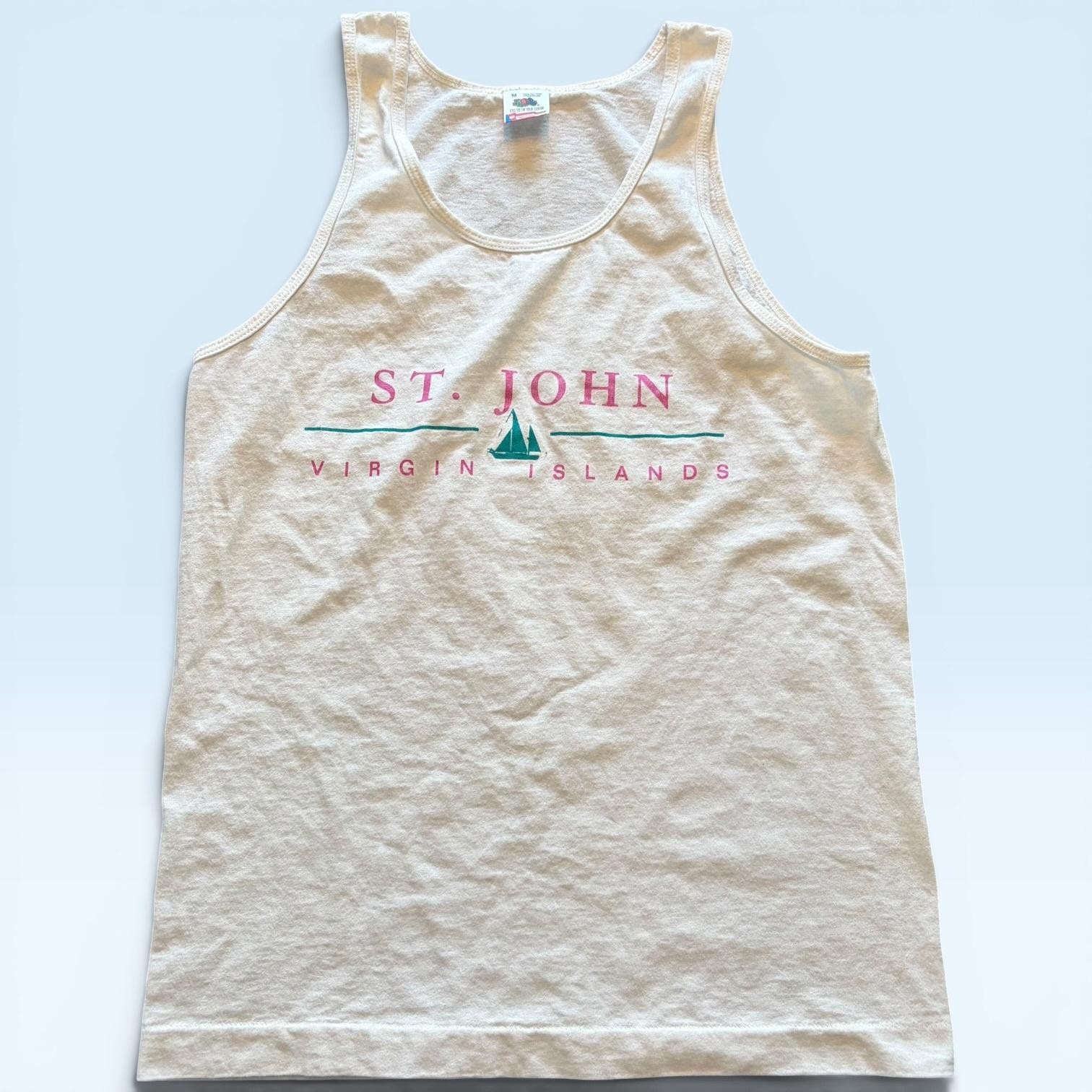 St John Virgin Islands Shirt Mens Medium White Tank Top Fruit Of The Loom Tee gallery