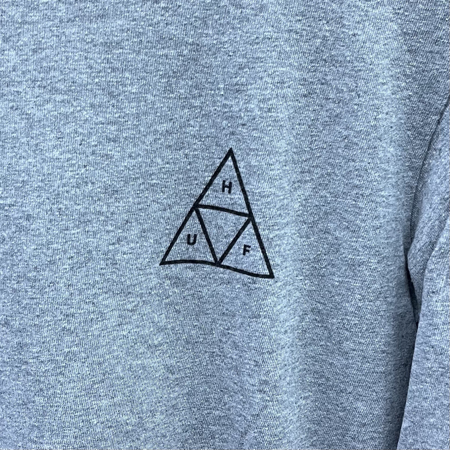 HUF Skateboarding Pyramid Logo Long Sleeve Graphic Tee Shirt Grey Mens Small gallery