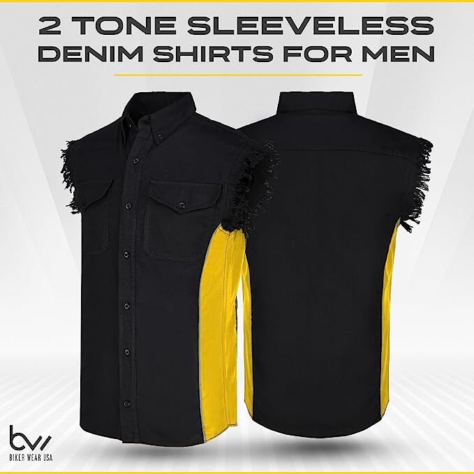 MEN'S SLEEVELESS DENIM SHIRTS - 2-TONE - WITH VERTICAL REFLECTIVE SAFETY LINING gallery