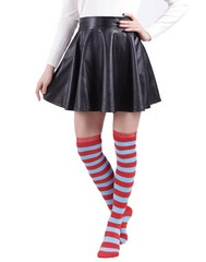 Women’s Extra Long Striped Socks Over Knee High Opaque Stockings (Red Blue St…