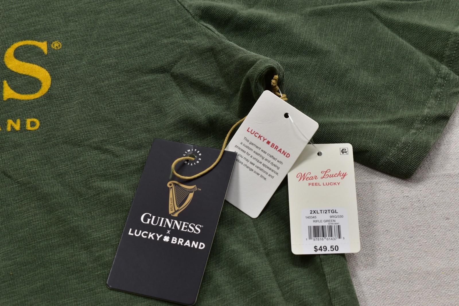Lucky Brand Men's Guinness Harp Tee Short Sleeve Green Crew Neck Size 2XLT NEW gallery