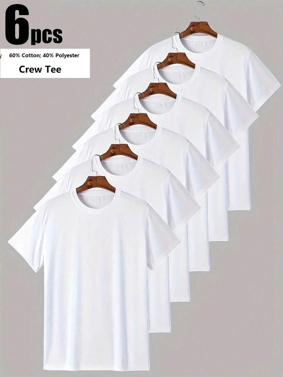 Men's 6-Pack White Crew-Neck T-SHIRTS " TAGLESS-COTTON" gallery