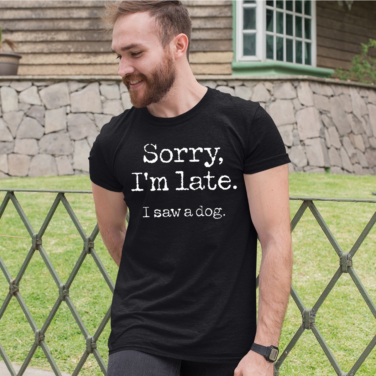 Funny Sorry Im Late I Saw A Dog Animal Lovers Gift Mens T-Shirts Tee Top gallery