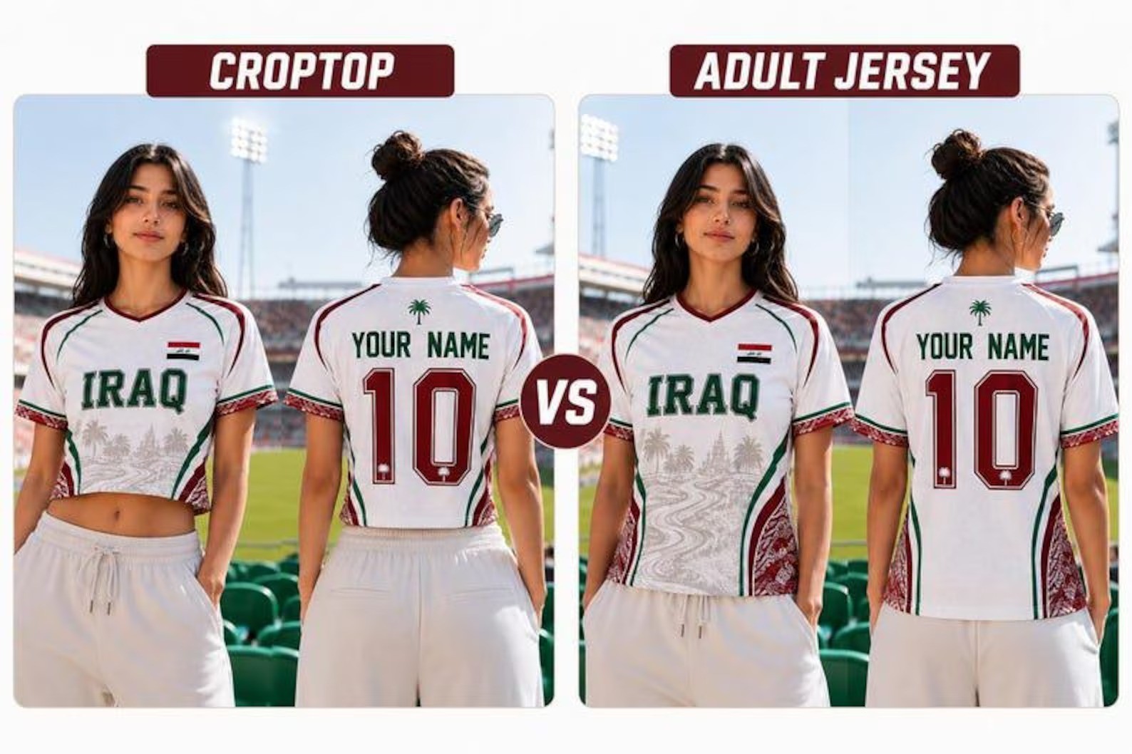 Iraq Crop Top Soccer Jersey, Custom Name Number Football Shirt, Women Jersey gallery