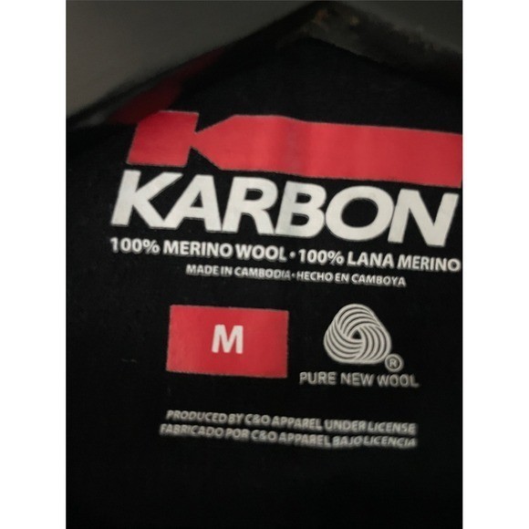 Karbon Mens Black 100% Merino Wool Long Sleeve Crew Neck Base Layer Shirt Size M gallery