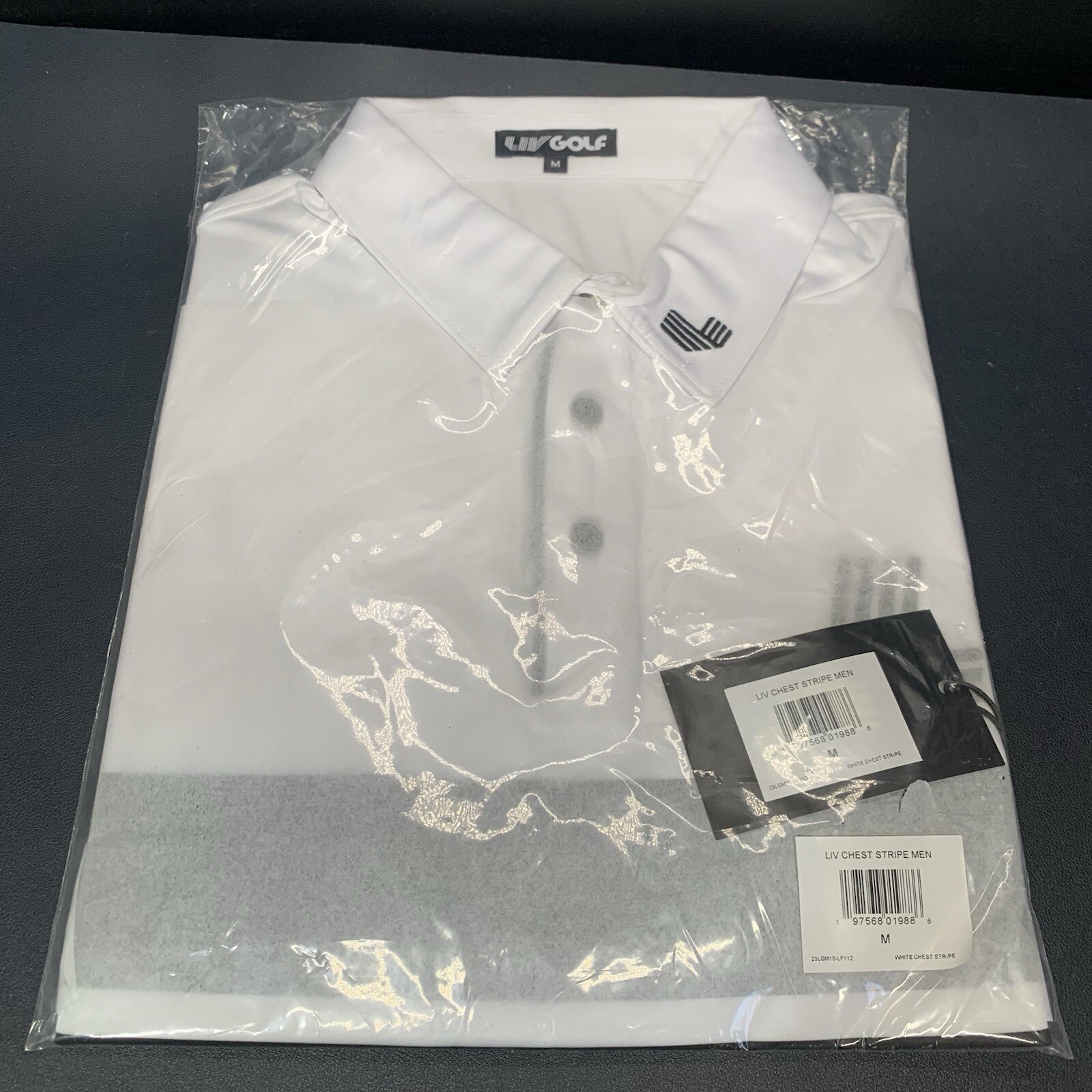 LIV Golf GC Chest Stripe Polo Mens Size M, White Men’s Golf Polo Shirt. E4