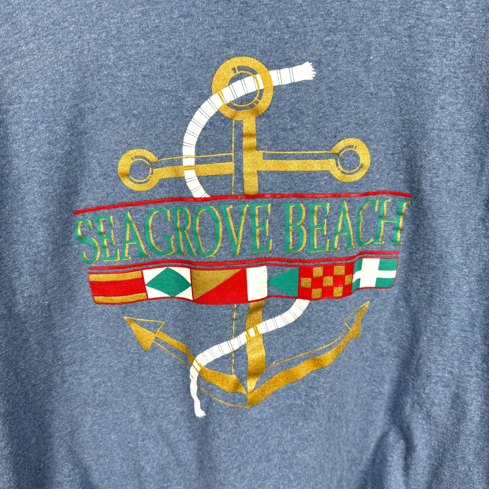 Vintage Seagrove Beach Shirt Sz Large Blue Short Sleeve Anchor Nautical USA 90s gallery