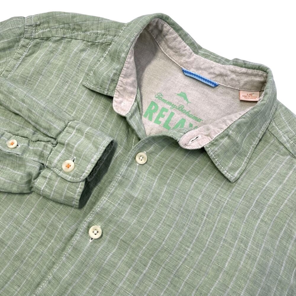 Tommy Bahama Relaxed 100% Linen Mint Green Long Sleeve Button Down Shirt 477