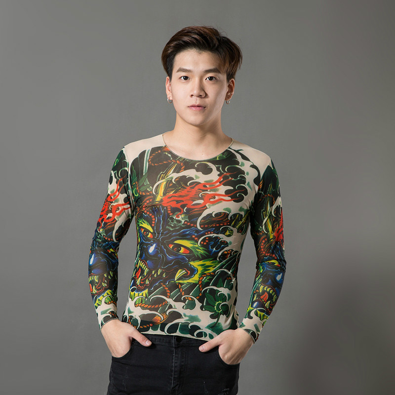 Men Tattoo Novelty Arts Print Long Sleeve Rock Design Party Wearing Turtleneck gallery