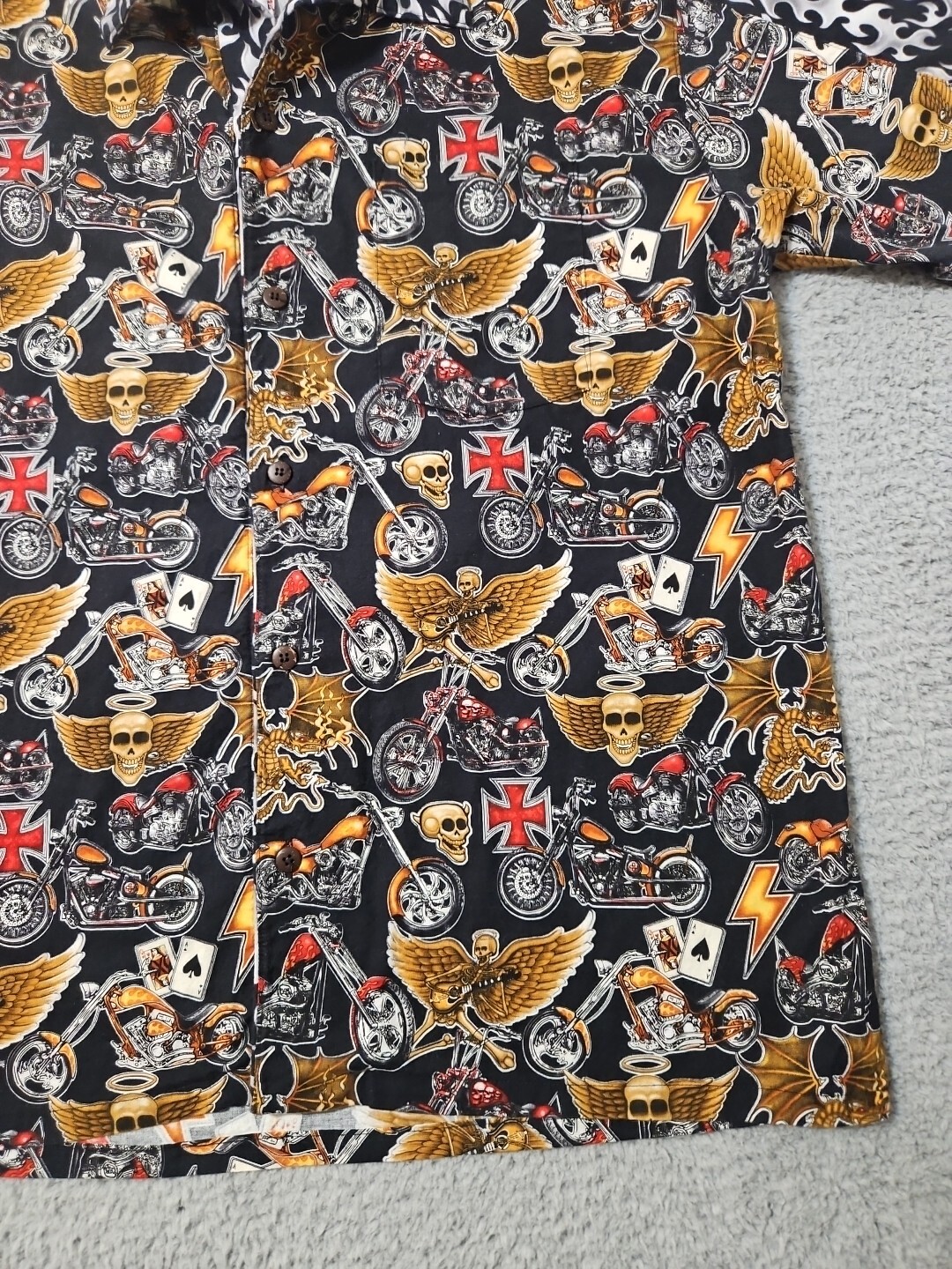 Max Boxxer Skulls Motorcycle Flames Cards Print Shirt Men's Size Large Shirt gallery