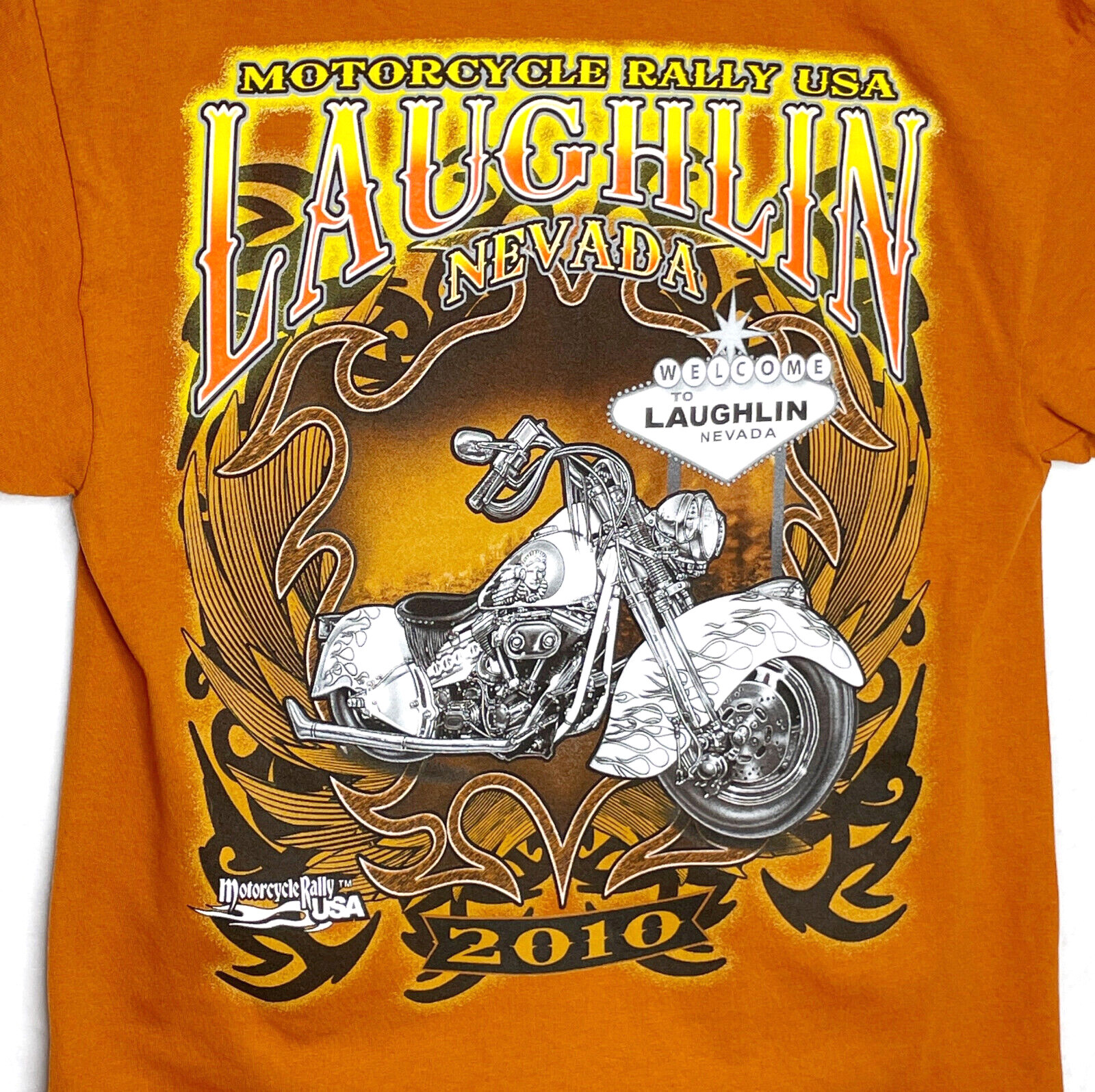 2010 Motorcycle Rally USA Laughlin Nevada Mens T-Shirt Tee Burnt Orange Medium gallery