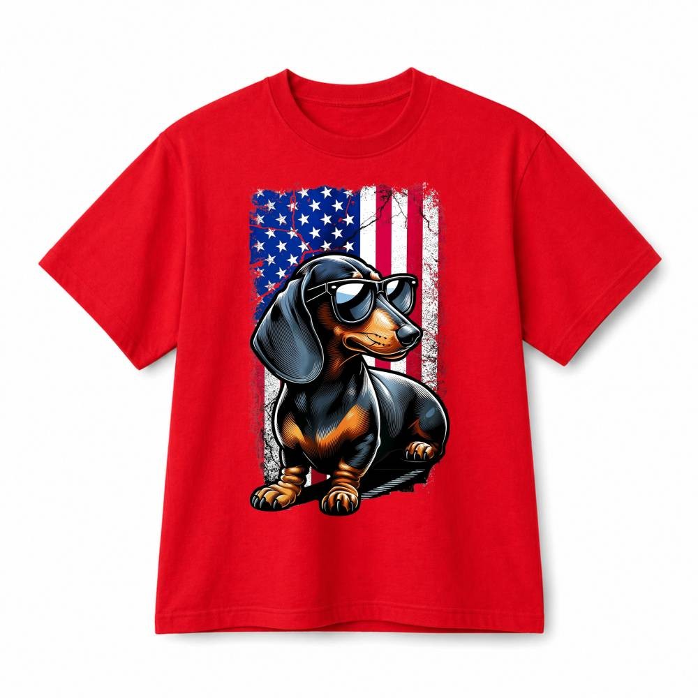 Cool Dachshund USA Distressed Flag Patriotic Graphic Cotton T-Shirt Unisex gallery