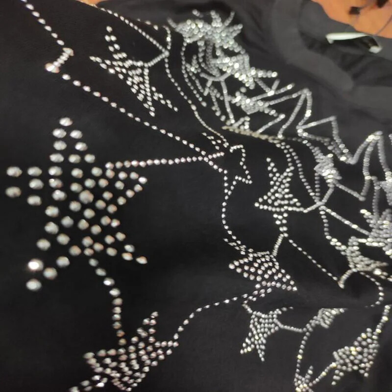New Men Luxury V-Neck Diamond Star Rhinestones Fashion Black T-Shirt gallery
