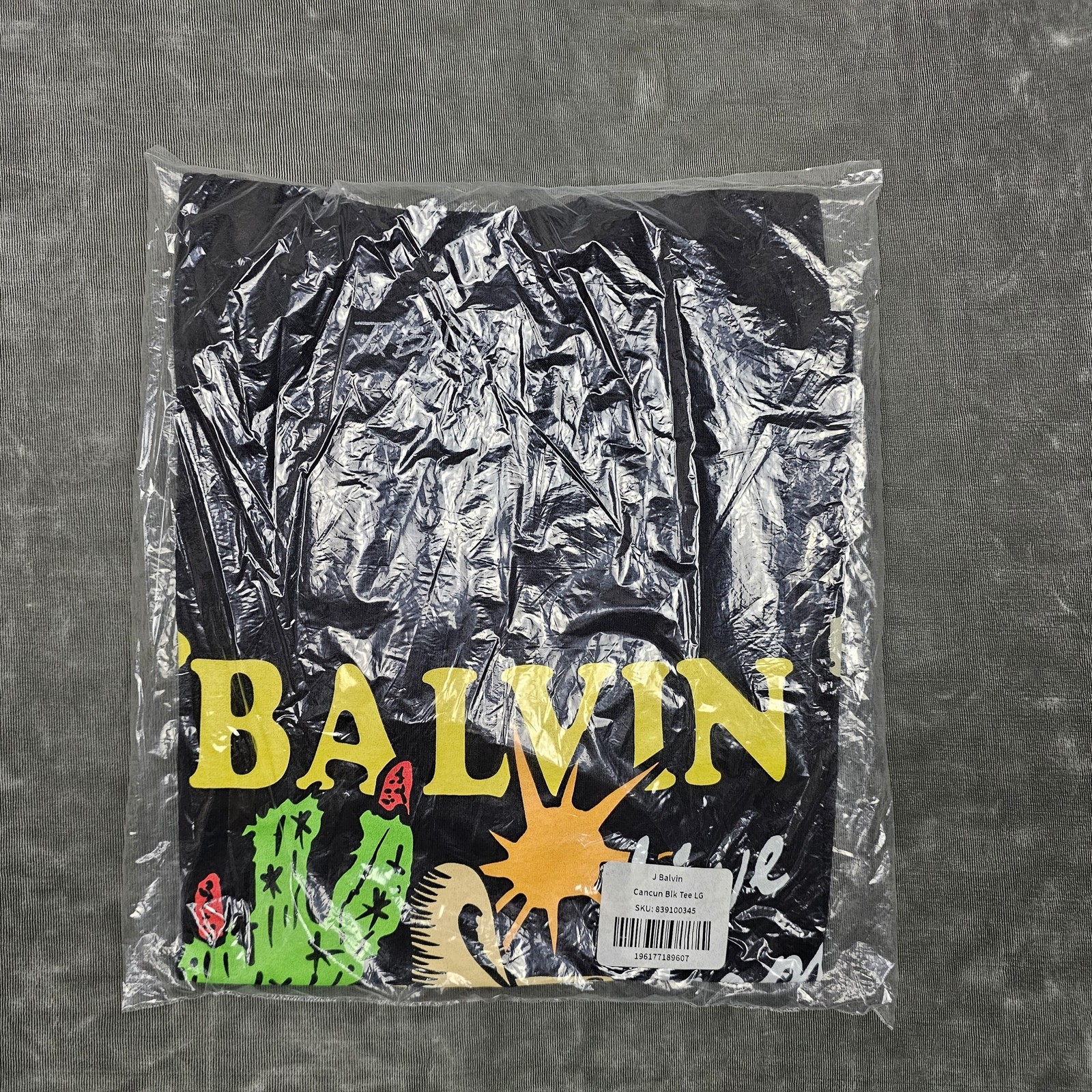 J Balvin Shirt Mens Large Black Cancun Graphic Tee Smiley Face Cactus Music Tour