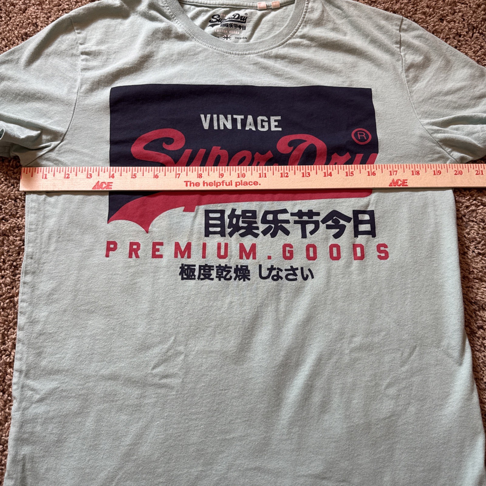Vintage SUPERDRY Premium Goods Graphic T-Shirt Light Blue Men's Large gallery