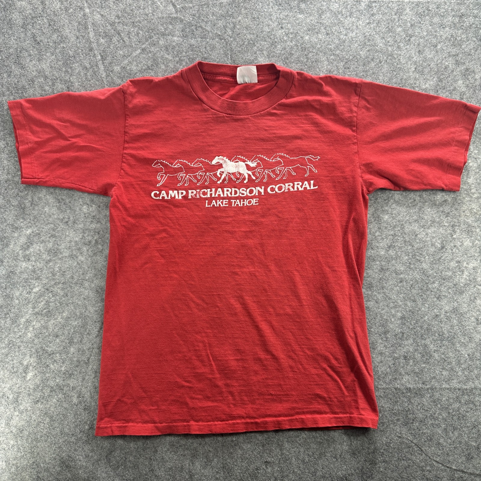 Vintage Camp Richardson Corral Shirt Mens Medium Red Lake Tahoe Horse 80s