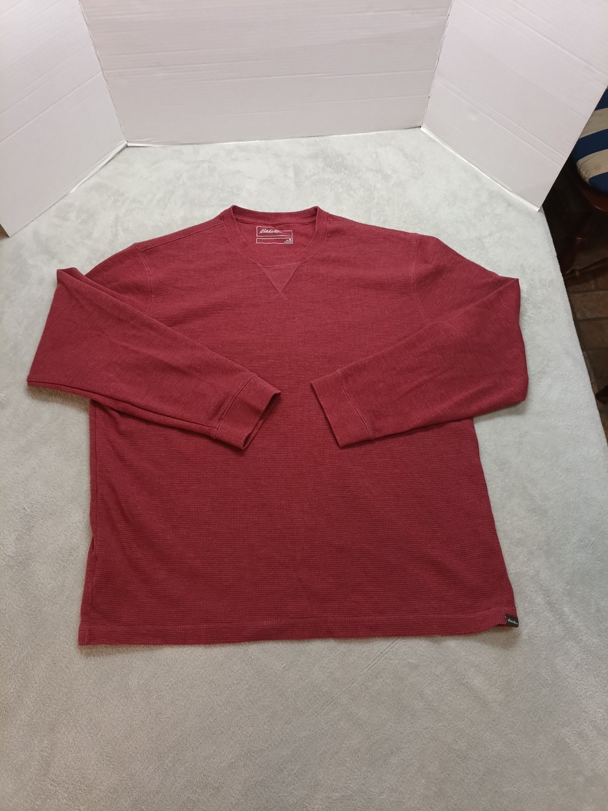Eddie Bauer Mens Waffle Knit Thermal Shirt Long Sleeve Brick Red Cotton XLarge.