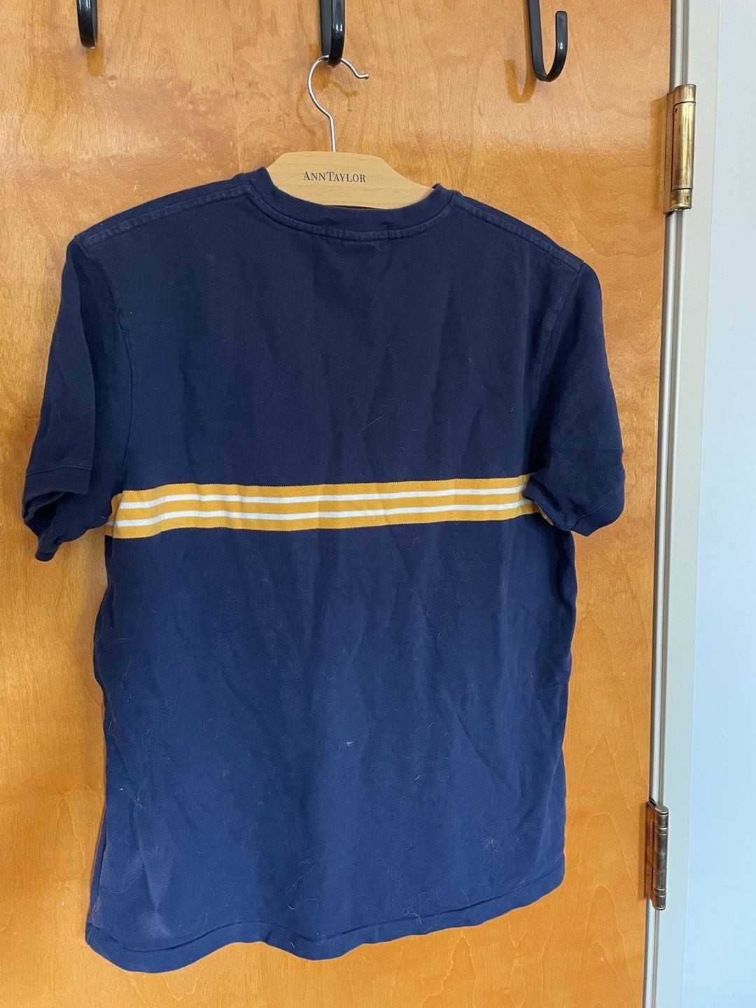 Vintage Polo Ralph Lauren Navy Blue V-Neck T-Shirt with Yellow and White Stripes gallery