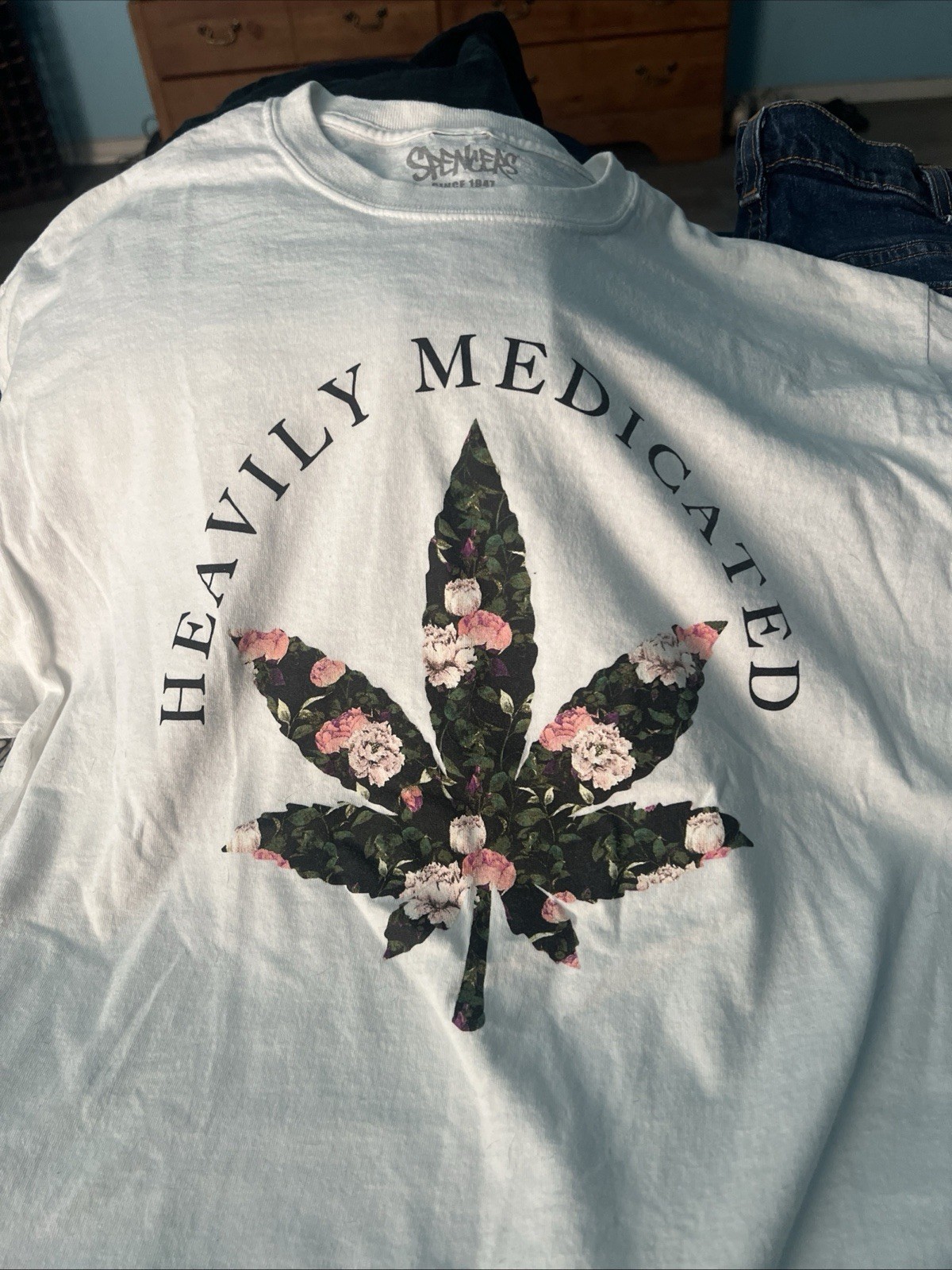 Spencer's Men Shirt Large White Heavenly Medicated Marijuana Leaf Short Sleeve gallery