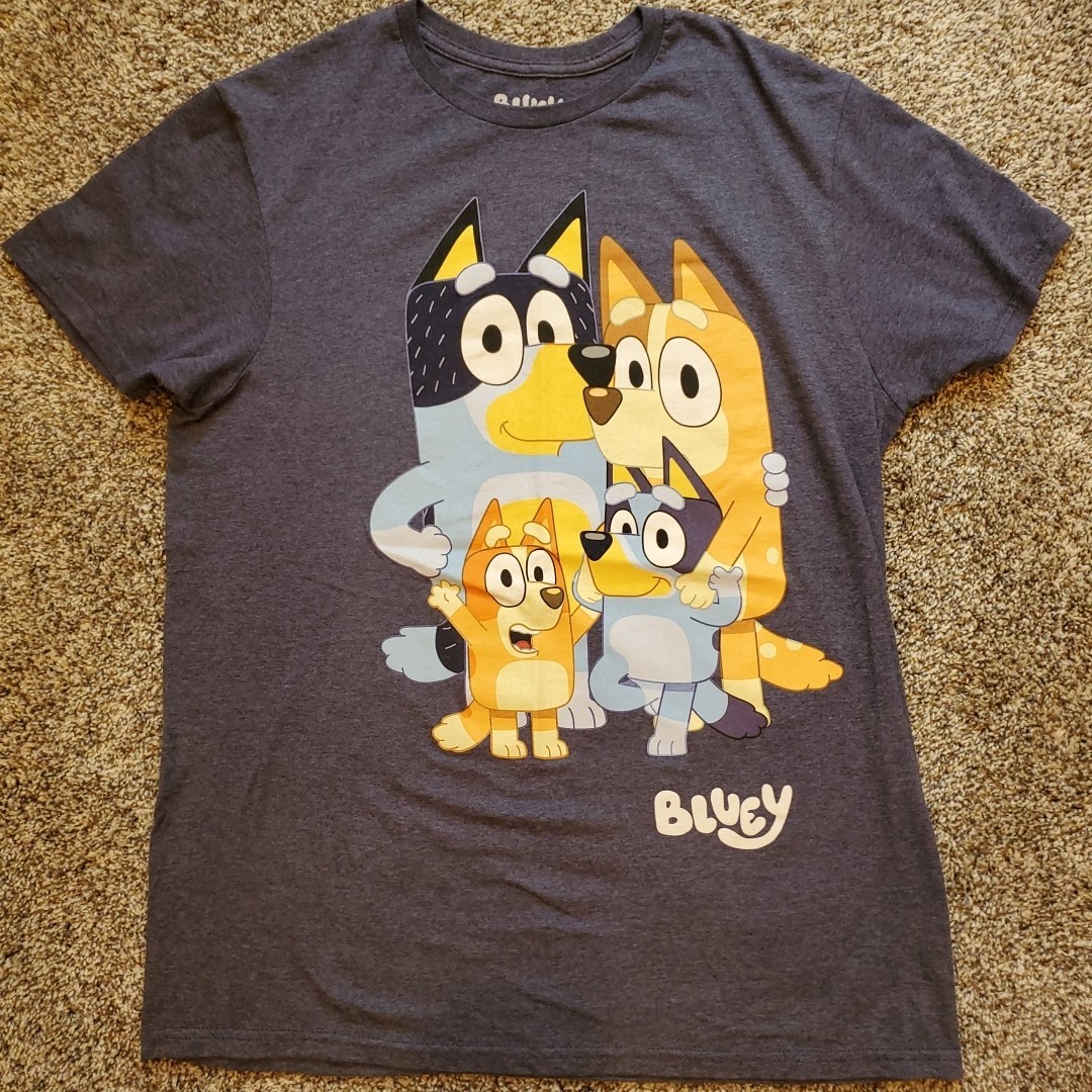 Bluey Family T-Shirt Unisex Medium Blue 50/50 Cotton-Poly Short Sleeves