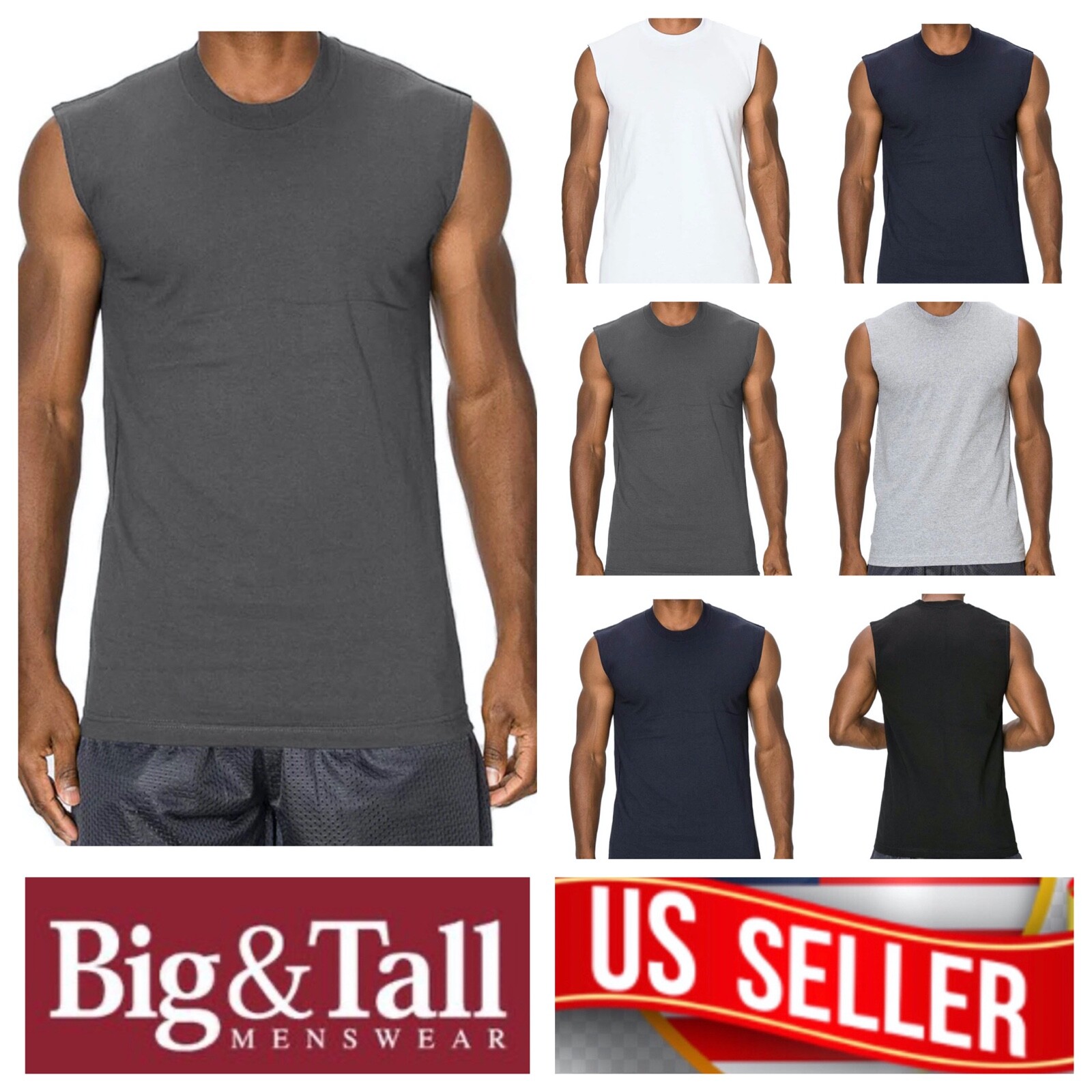 Men T-Shirt S-5XL HEAVY WEIGHT Crew Neck Muscle Plain Tank Top Sleeveless GYM gallery