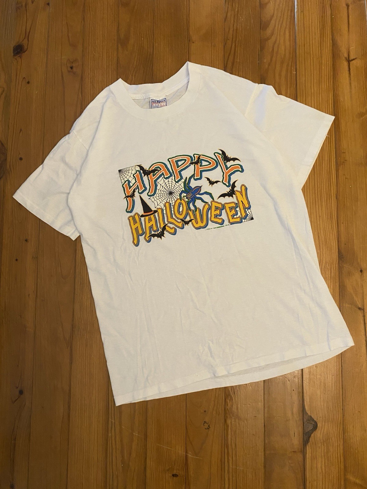 All Sports Events TShirt Size M Happy Halloween 90s Vintage Single Stitch White