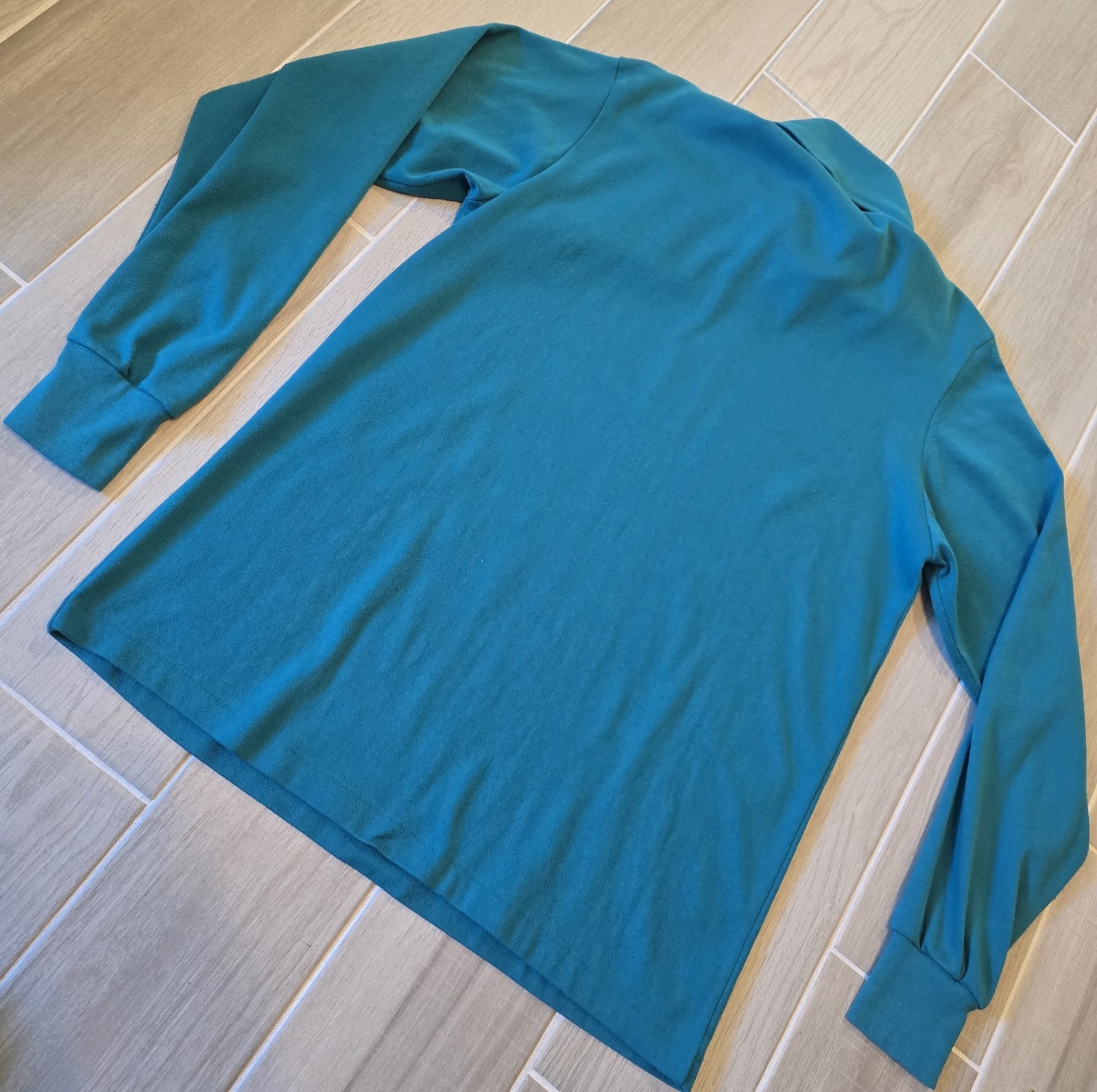 Vintage Lands' End Shirt Men's Large Teal Seamless Turtleneck High Neck LS USA gallery