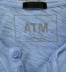 ATM Anthony Thomas Melillo Destroyed Henley Shirt Men’s Medium Amalfi Blue $145