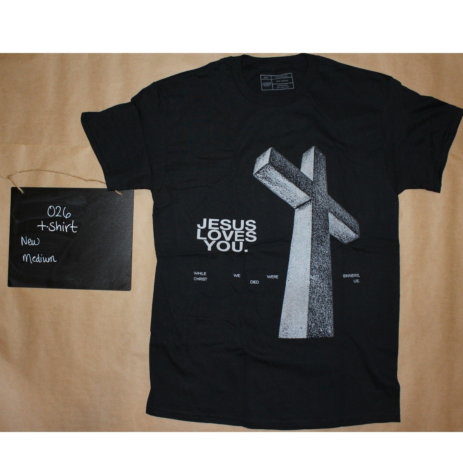 Jesus Loves You Cross Graphic T-Shirt Mens Medium Black Christian Streetwear gallery