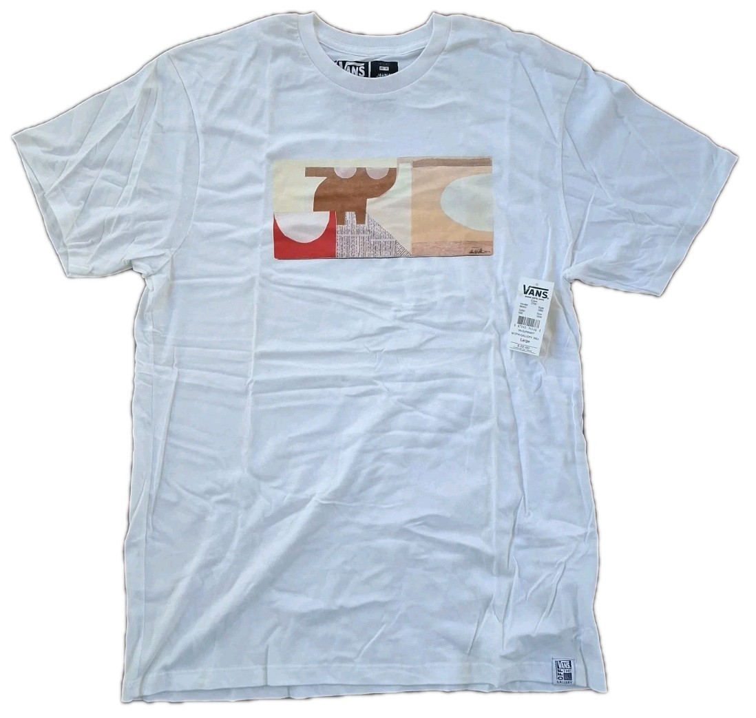 Vans New Mens White OTW Gallery Will Graphic Print Short Sleeve Shirt Size XL