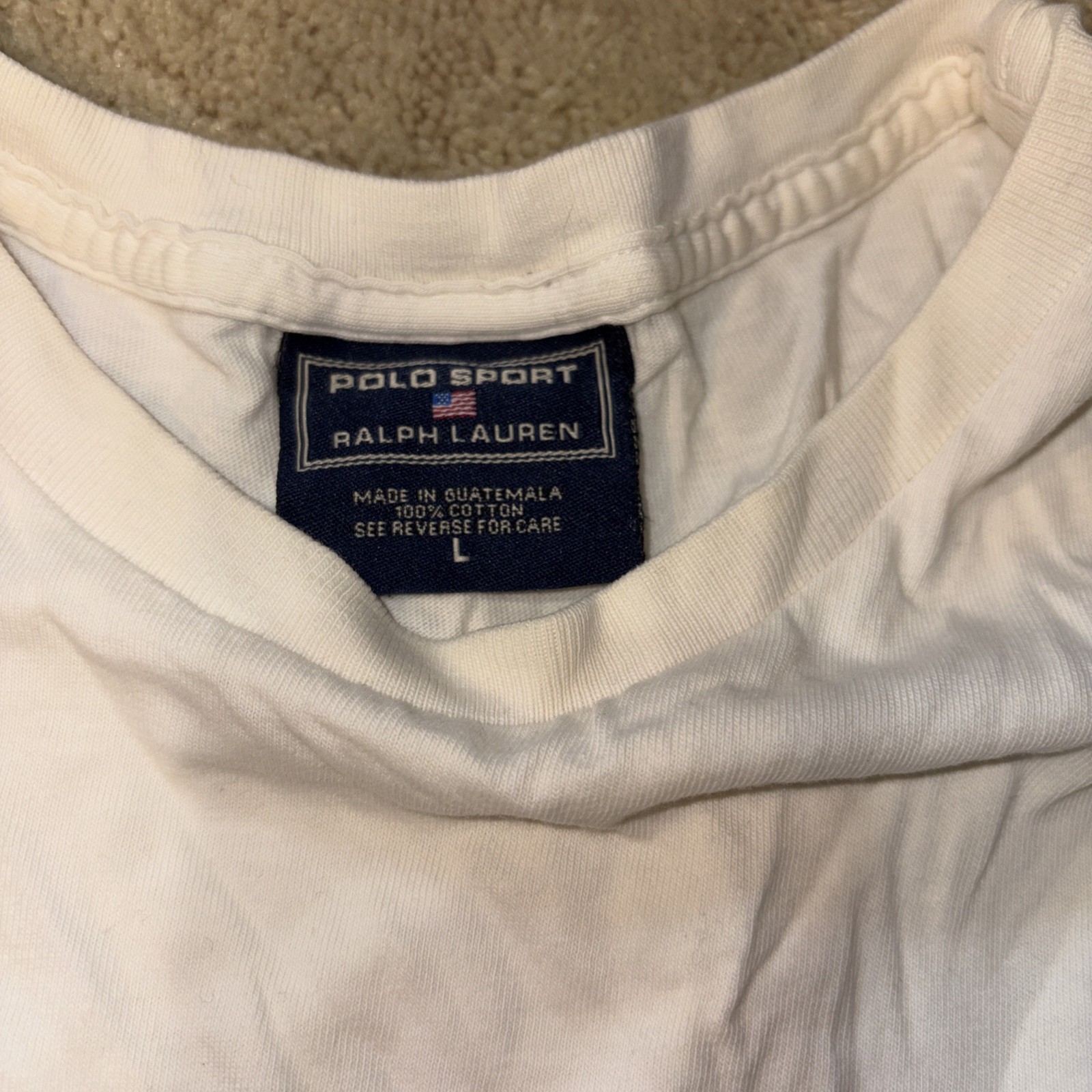VTG Polo Sport Ralph Lauren Men’s White T-Shirt Spellout Logo 90’s Sz Large gallery