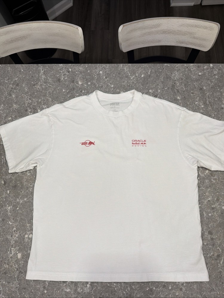 Oracle Red Bull X American Eagle Boxy Fit Racing Race Cars White T-Shirt Sz L