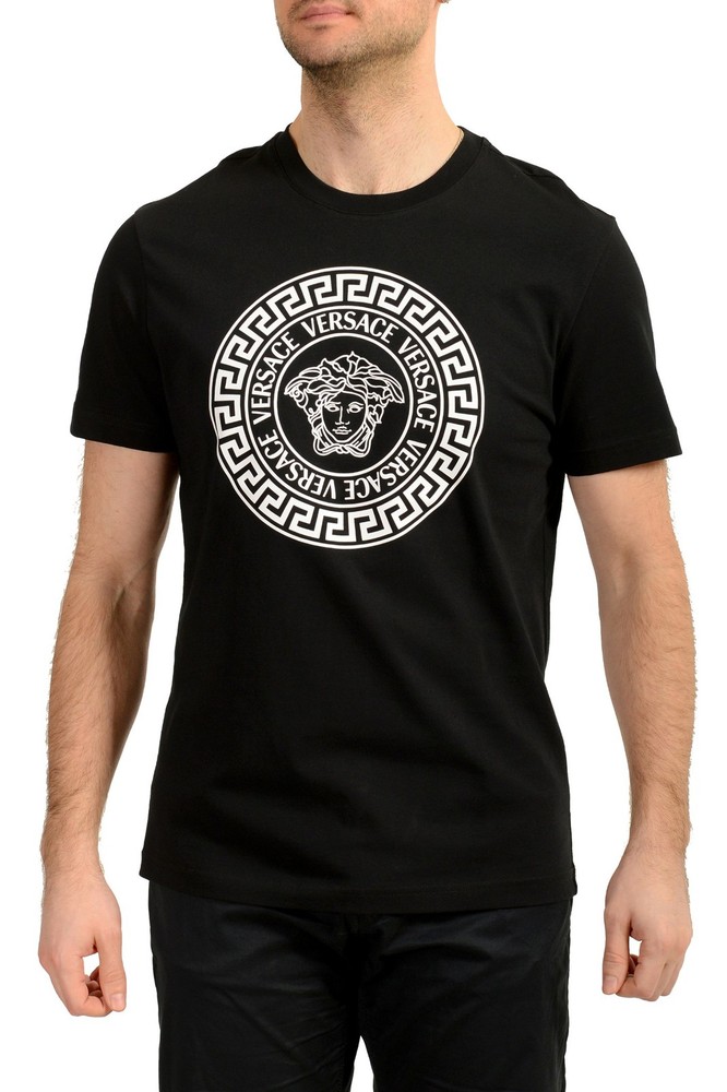 Versace Men’s Black Logo Print Crewneck Short Sleeve T-Shirt US 2XL IT 56